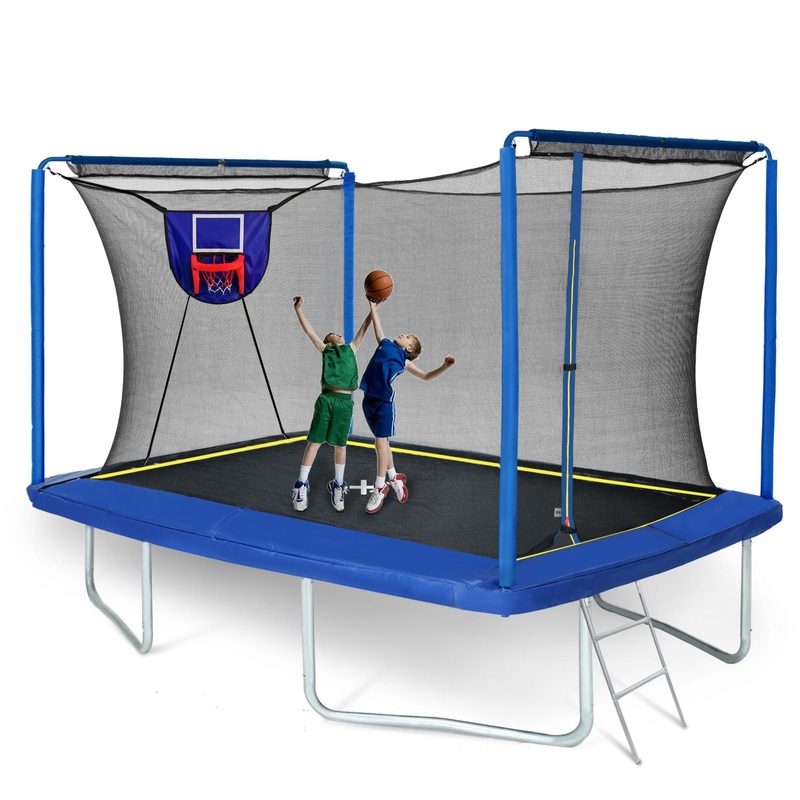 New Yc 8Ft By 12Ft Rectangular Trampoline With Basketball Board, Ball Inflater And Ladd Astm Standard Tested And Cpc Certified – Blue