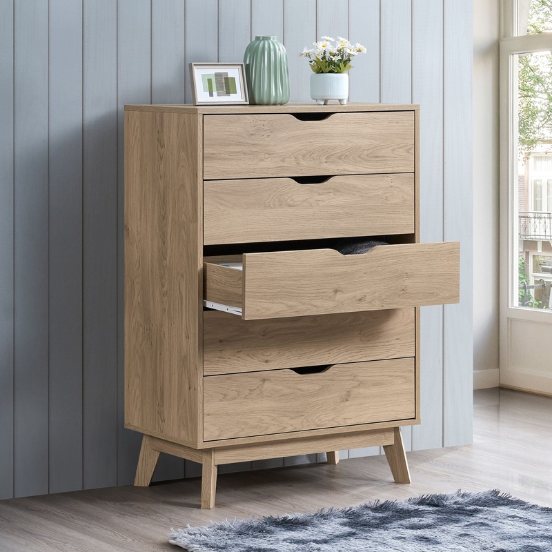 Nordica – 5 Drawer Chest With Interlock Drawer Feature Drawer Slide And Interlock Pre-Assembly, Drawer Chest For Closet Tall Dressers For Bedroom Clothes Organizer Tool – Natural Oak