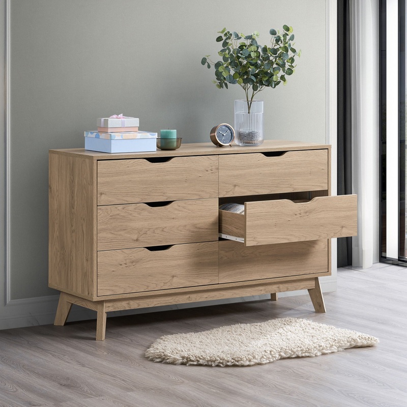 Nordica – 6 Drawer Master Dresser With Interlock Drawer Feature Drawer Slide And Interlock Pre-Assembly, Wide Dressers For Bedroom 6 Deep Drawers For Closet Organizer – Natural Oak