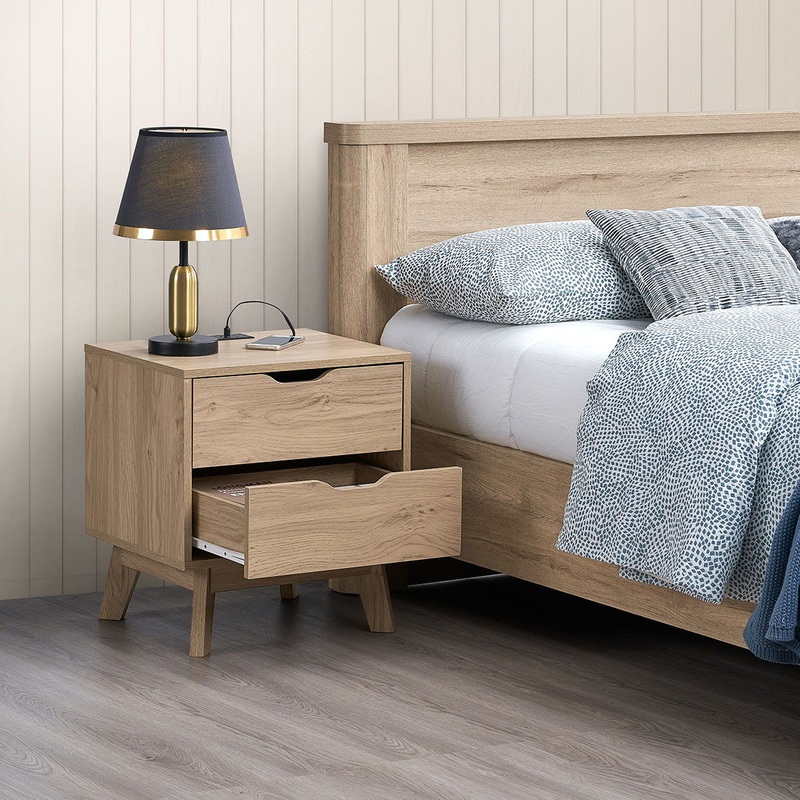 Nordica – Night Stand With Charging Station With USB & Type-C, Drawer Slide Pre-Assembly, End Table With Drawers For Bedroom Living Room, Side Table For Bedroom – Natural Oak