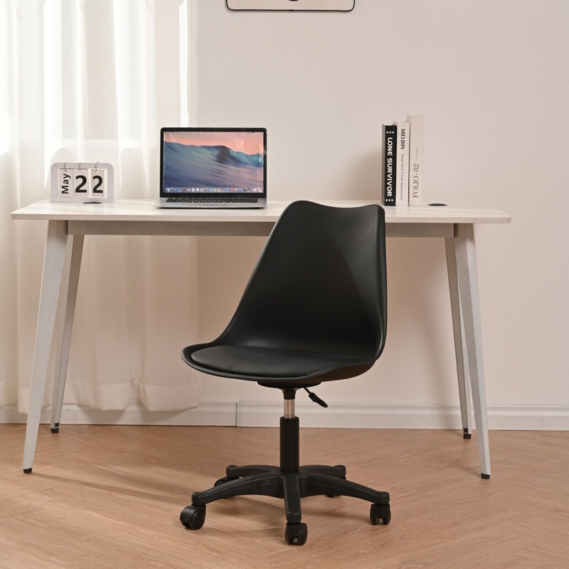 Pp With Wheels Adjustable Height Office Chair For Study, Modern Armless Swivel Plastic Chair For Living Room – Black