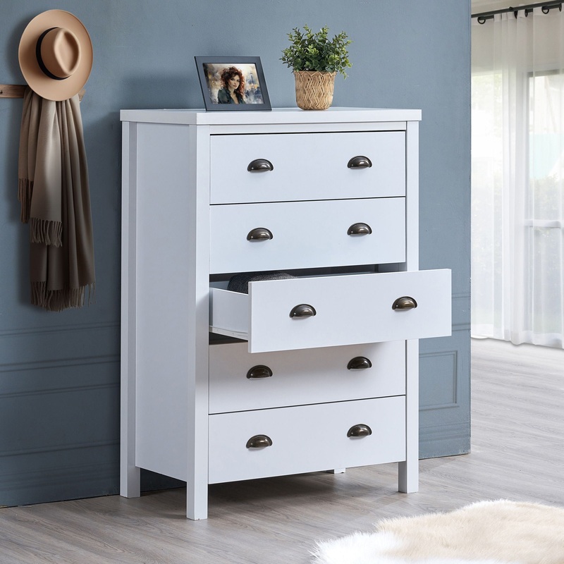 Safari – 5 Drawer Chest With Interlock Drawer Feature Drawer Slide And Interlock Pre-Assembly, Drawer Chest For Closet Tall Dressers For Bedroom Clothes Organizer Tool – Classic White