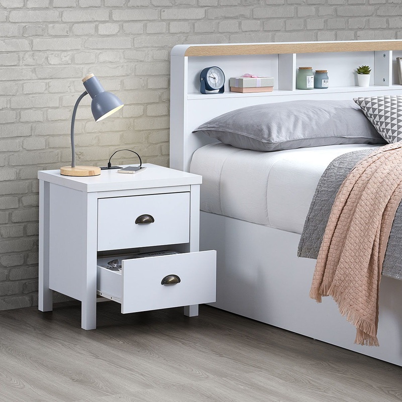 Safari – Night Stand With Charging Station With USB & Type-C, Drawer Slide Pre-Assembly, End Table With Drawers For Bedroom Living Room, Side Table For Bedroom – Classic White