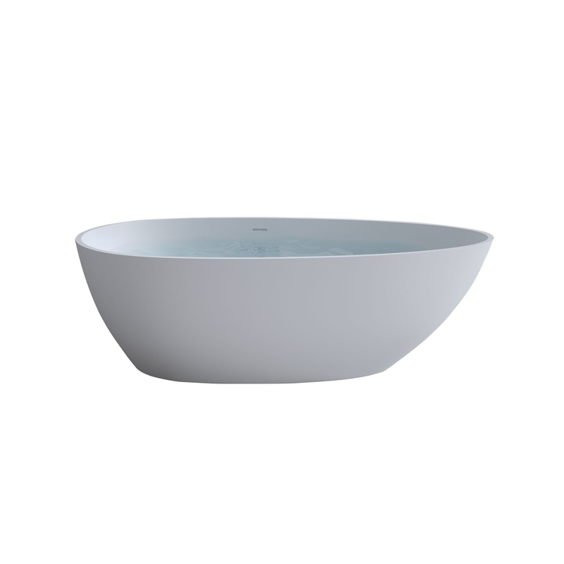 Solid Surface Matte Tub, Freestanding Solid Surface Resin Stone Bathtub, Solid Surface Matte White Soaking Tub, Free Standing Tub With Overflow And Pop-Up Drain – Matte White