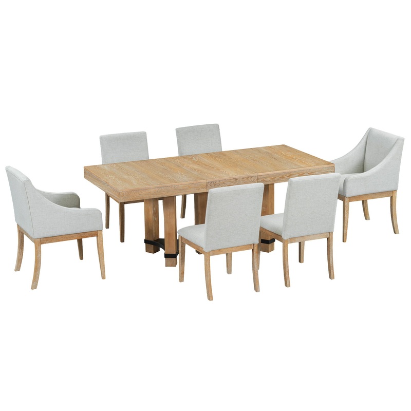 Topmax – 7 Piece Rustic Extendable Dining Table Set With Removable Leaf, 2 Arm Chairs And 4 Armless Chairs