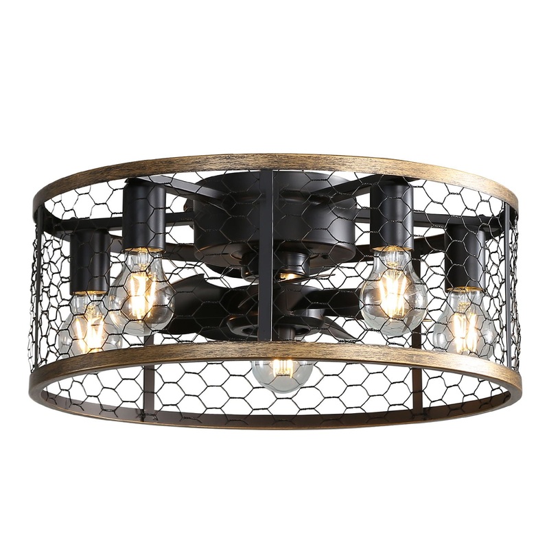 20 Industrial Caged Ceiling Fan, With 7 – ABS Blades Remote Control Reversible DC Motor, Small Flush Mount Ceiling Fan For Farmhouse – Black