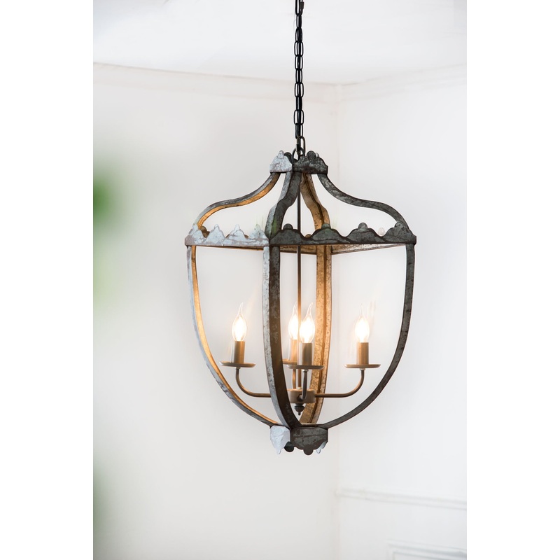 4 Light Metal Chandelier, Hanging Light Fixture With Adjustable Chain For Kitchen, Bulb Not Included – Gray