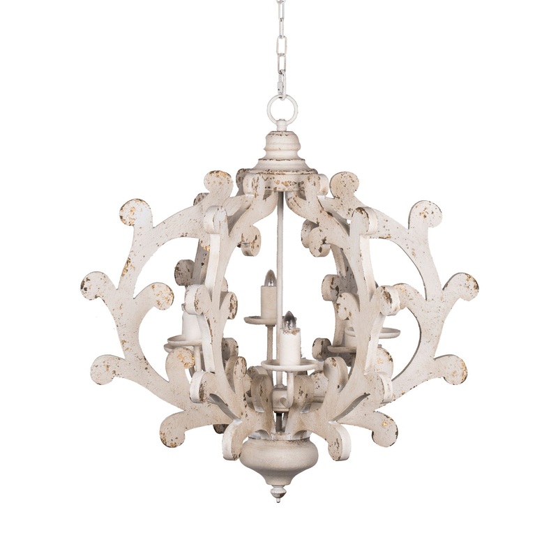 6 Light Chandelier, Hanging Light Fixture With Adjustable Chain For Kitchen, Bulb Not Included – White