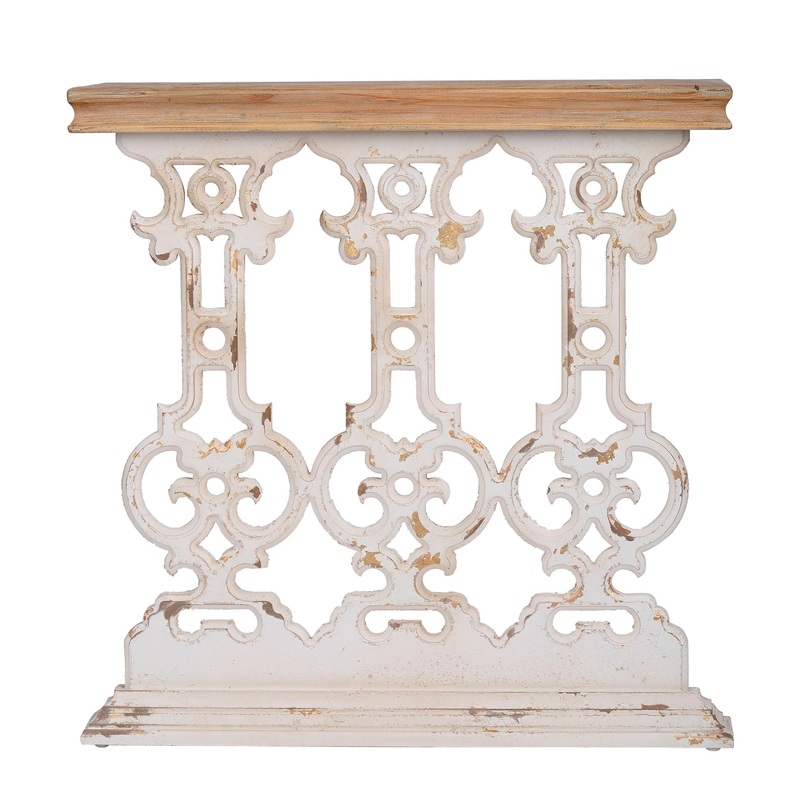 Classic Vintage Wash Console Table With Wood Top – Brown / Antique White
