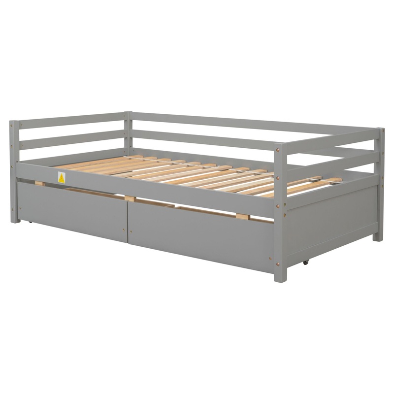 Daybed With 2 Storage Drawers|White|Gray|Twin Long