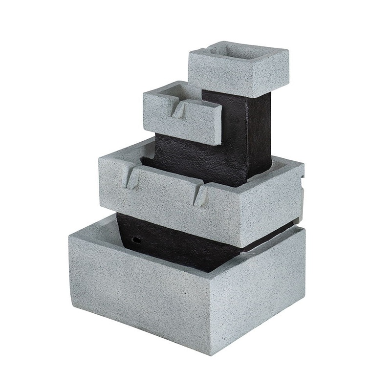 Decorative 4 Tier Block Fountain With Light, For Indoor And Outdoor – Black / Gray