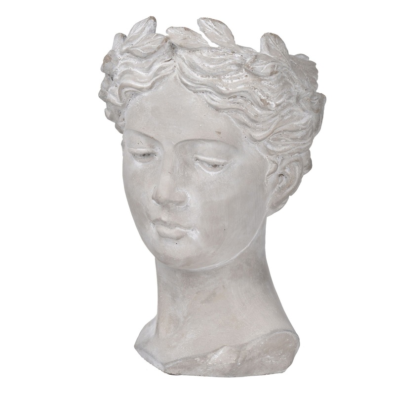 Greek Style Cement Head Planter Indoor Outdoor Home Garden Decor – Gray