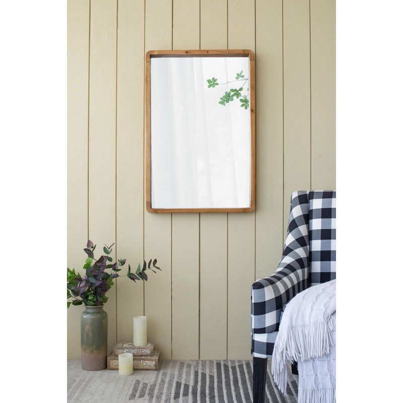 Rectangle Wood Mirror, Farmhouse Wall Decor For Living Room Bedroom Entryway – Brown