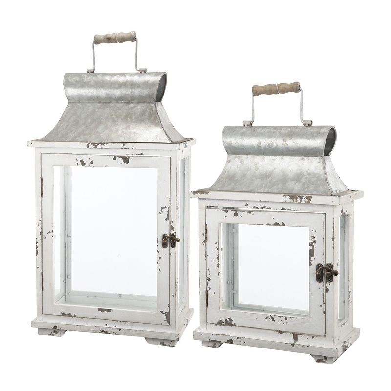 Wooden Candle Lantern Decorative, Hurricane Lantern Holder Decor For Indoor Outdoor, Home Garden Wedding – White