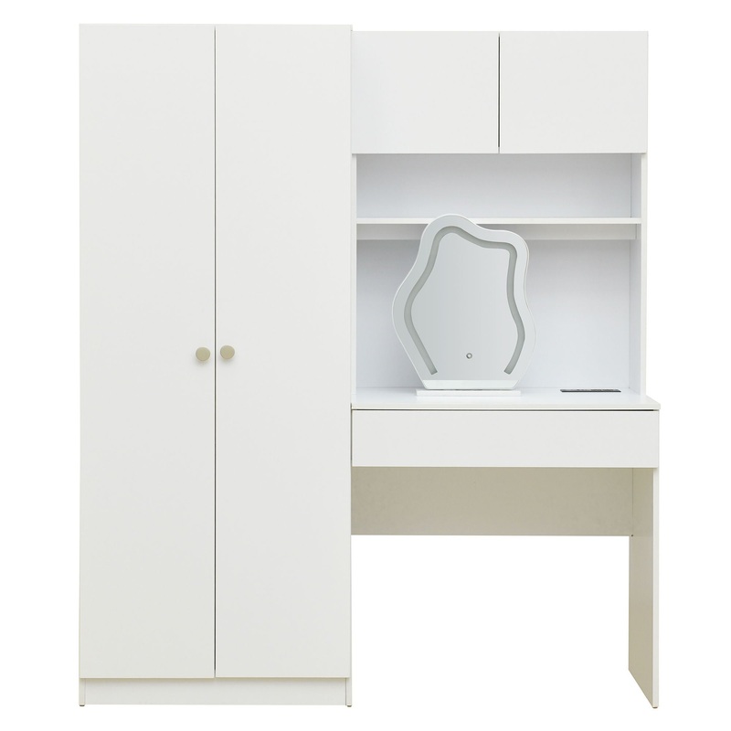 2 Door Storage Vanity Wardrobe For Bedroom With Makeup Mirror And Drawers – White