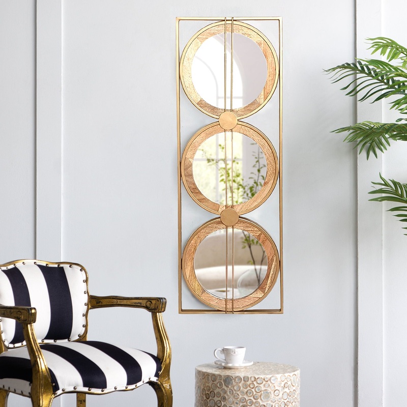 3 Mirror Piece Wall Mirror InRectangular Frame, Home Wall Decor For Bedroom Living Room – Brown