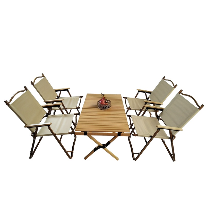 5 Pieces Dining Set, Multi-Function Foldable And Portable, 1 Dining Table & 4 Folding Chairs, Indoor And Outdoor Universal For Children – Natural