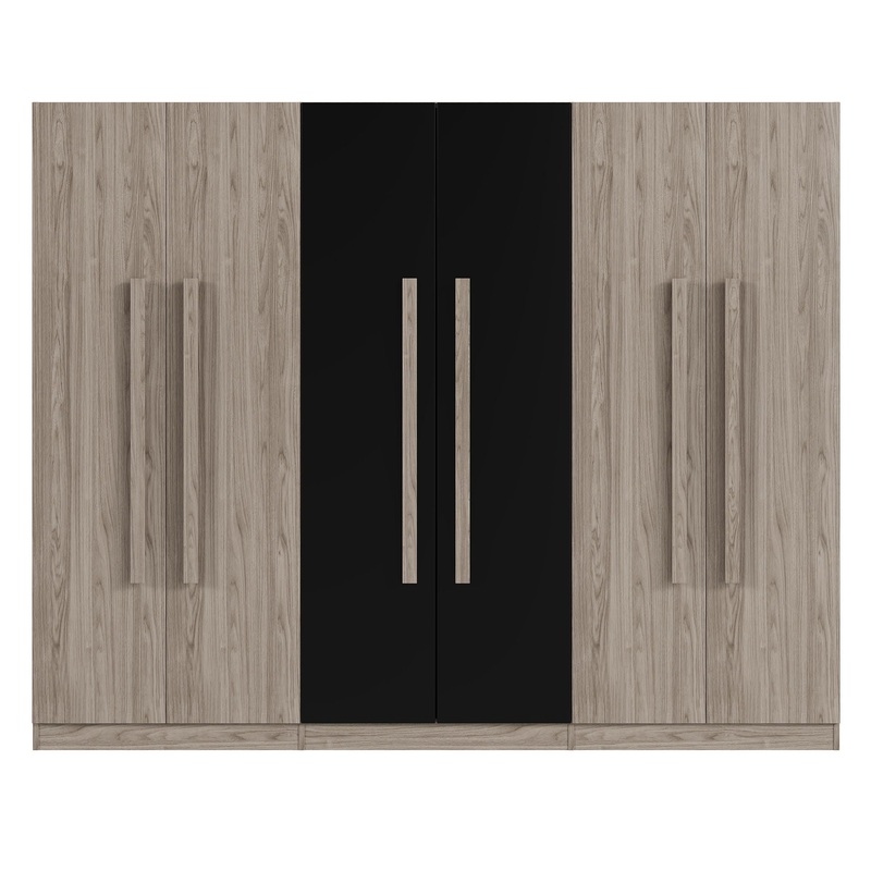 6 Doors Wardrobe Storage For Bedroom, With 2 Drawers Inside – Black / Nature