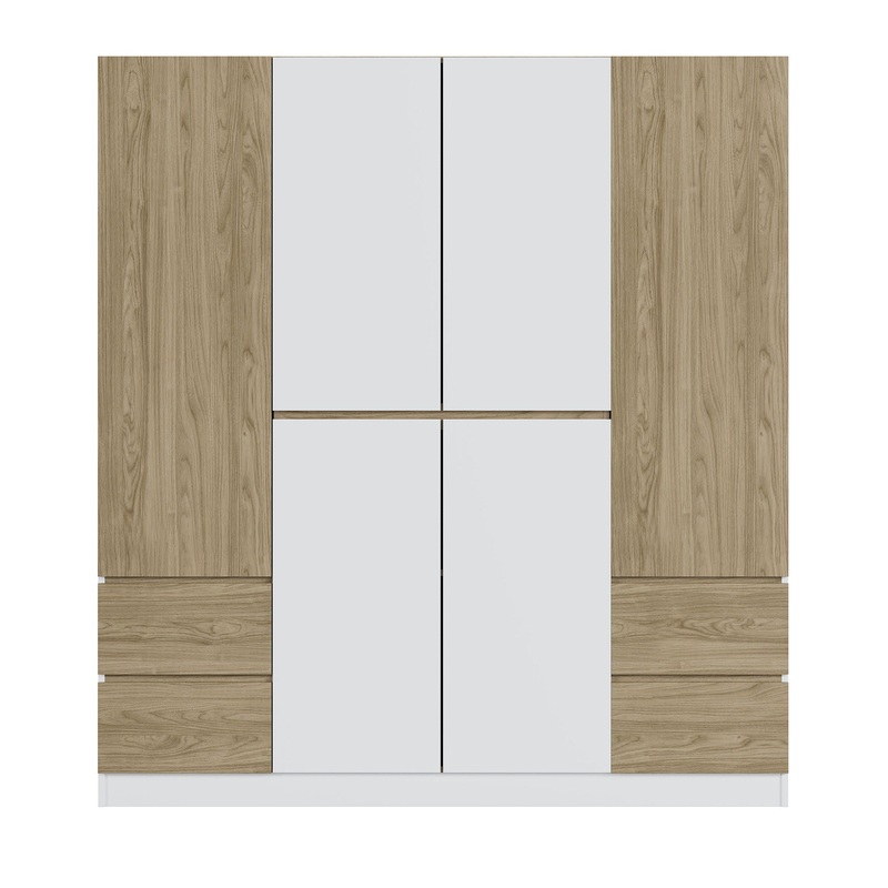 6 Doors Wardrobe Storage For Bedroom, With 4 Drawers – White / Nature