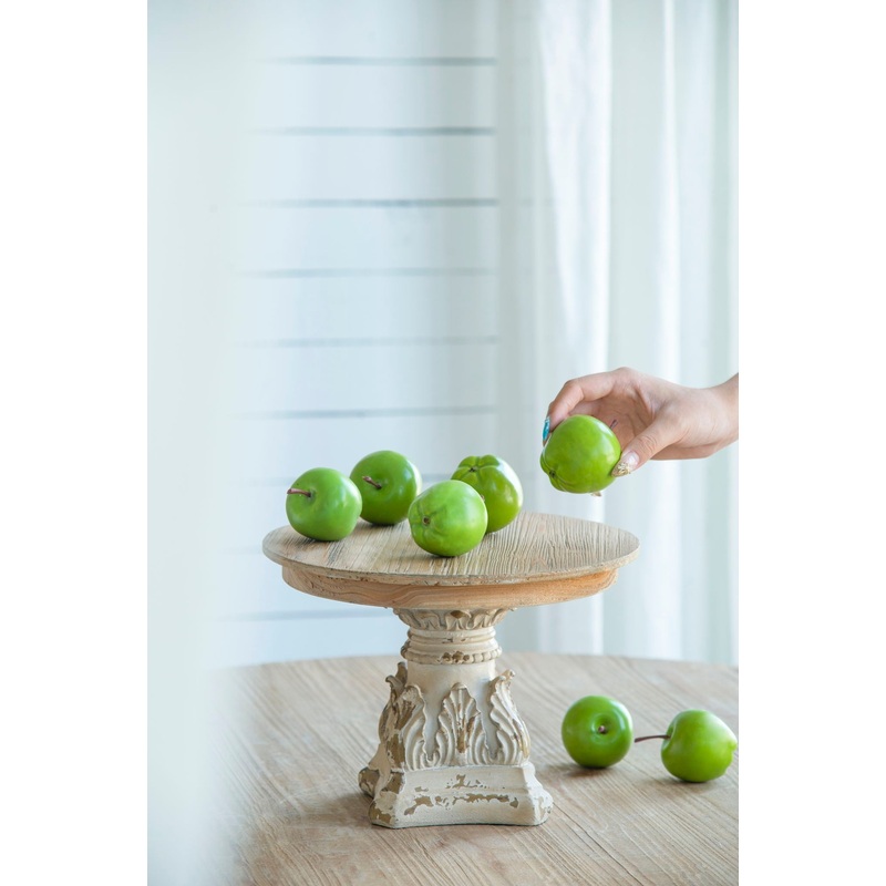 Cake Stand, Wood Cake Plate With Magnesium Base – Cream / Brown