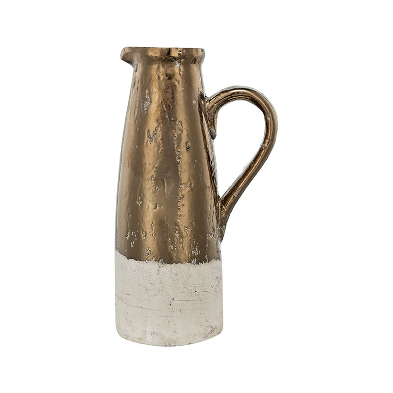 Candia – Terracotta Pitcher|Gold|6.7″W x 4.5″D x 11″H|8.9″W x 5.7″D x 14.4″H
