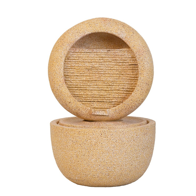 Cement Round Water Fountain With Light And Pump – Beige / Yellow
