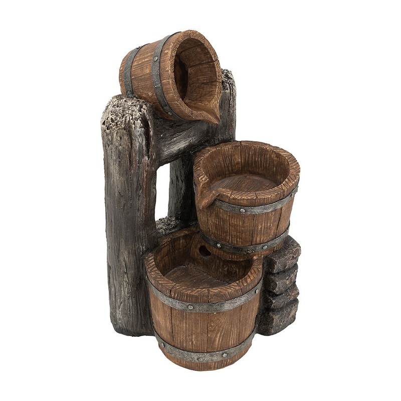 Decorative 3 Tier Bucket Fountain With Lights And Pump – Brown