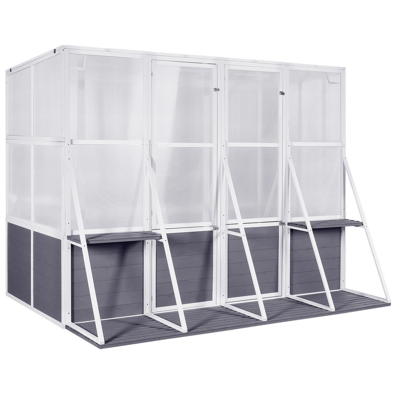 Greenhouse, Wooden Lean To Greenhouses For Outdoors, Heavy Duty Walk In Green House For Outside Winter, Large Hot House For Sunroom Storage Shed, Garden, Backyard – White / Gray
