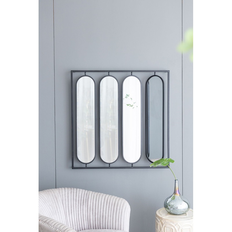 Large 4 Oval Wall Mirror With Square Frame, Home Decor For Living Room, Bedroom, Entryway, Office – Black