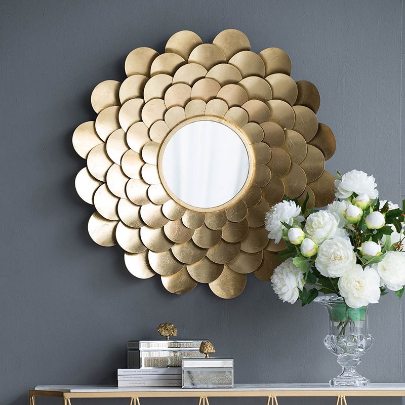Mirrored Floral Wall Decor, Wall Mirror For Living Room Entryway – Gold