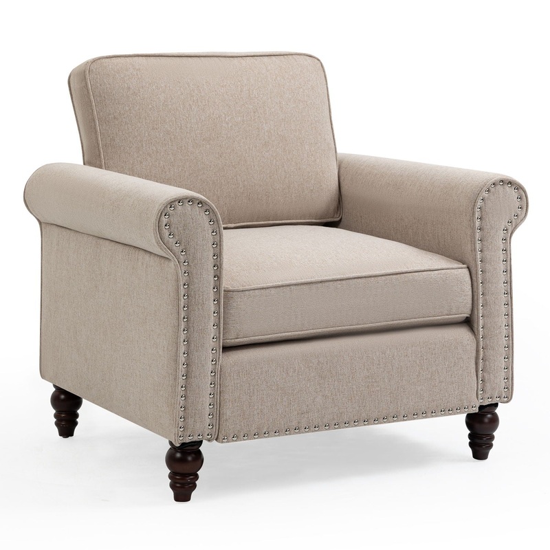 Modern Upholstered Accent Chair Armchair, Fabric Reading Living Room Side Chair, Single Sofa – Light Beige