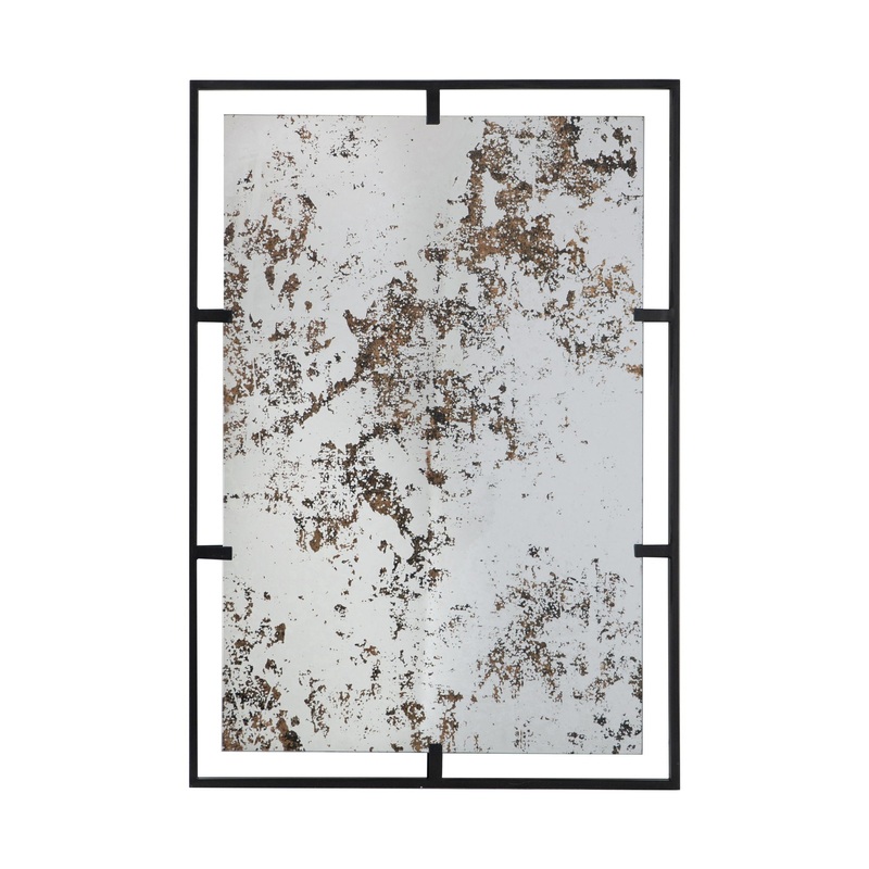 Rectangle Antiqued Wall Mirror Wall Mirror With Metal Frame, Home Wall Decor, Bedroom Living Room Entryway Wall Accent – Black