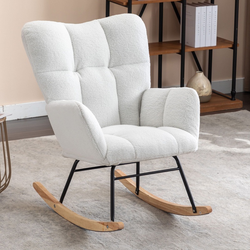 Teddy Fabric Rocking Gilder Nursery Chair For Living Room Indoor – Ivory