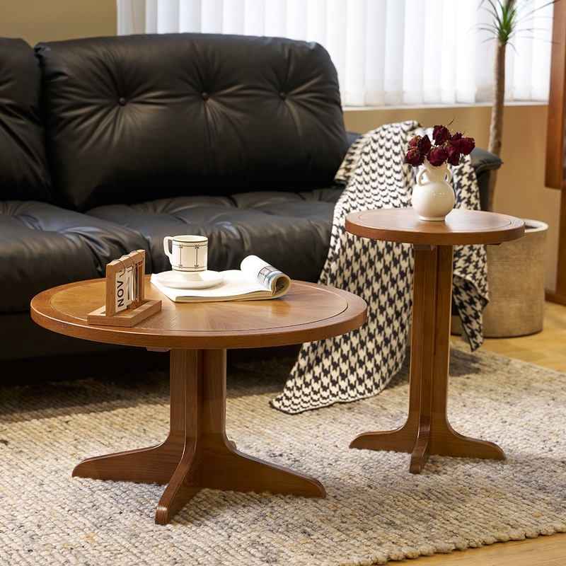 2 Piece Modern Farmhouse Living Room Coffee Table Set, Stylish And Elegant Nesting Round Wooden Table, Side End Table Set For Living Room – Brown