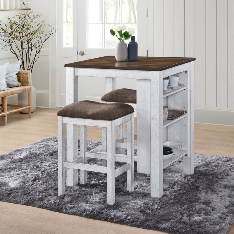3 Pieces Counter Set Storage Space For Small Space Modern Farmhouse Design Retro Design Easy To Assembly – Antique Dark Oak / Antique White