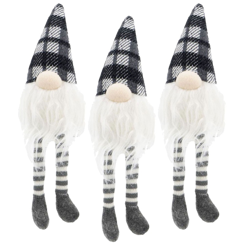 3 Pieces Sitting Gnome, Christmas Table Home Ornaments For Holiday Party Gifts – White / Gray