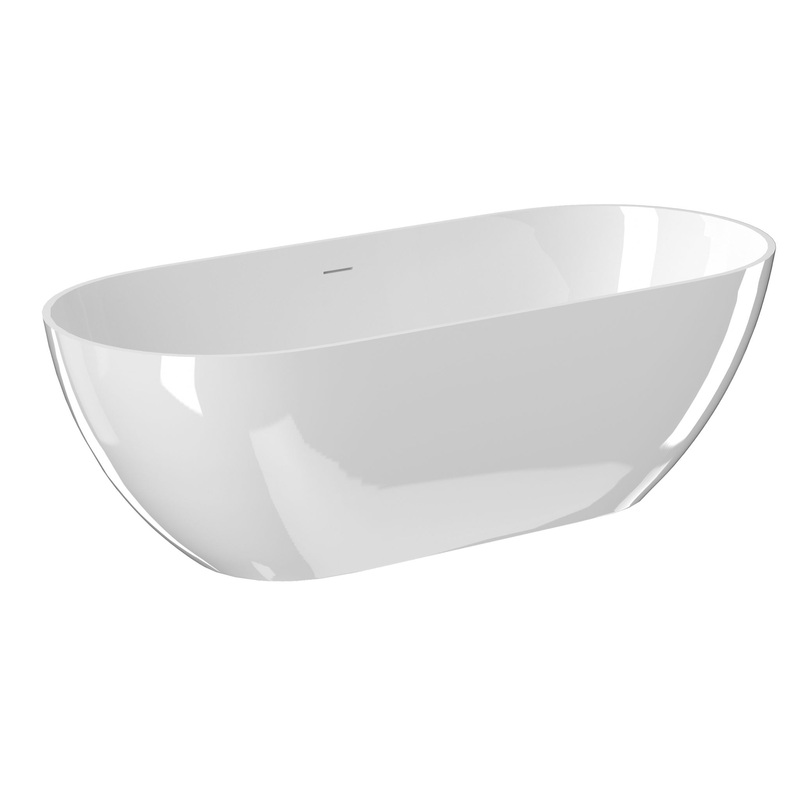 59 Freestanding Solid Surface Bathtub, Luxury Man-Made Stone Resin Freestanding Soaking Bathtub With Overflow And Pop-Up Drain For Contemporary Bathroom 22S03-59Gw – Glossy White