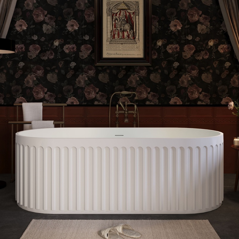 67 Freestanding Solid Surface Bathtub, Luxury Engineered Stone Resin Freestanding Soaking Bathtub With Overflow And Pop-Up Drain Cupc Certified 23S13-67 – Matte White