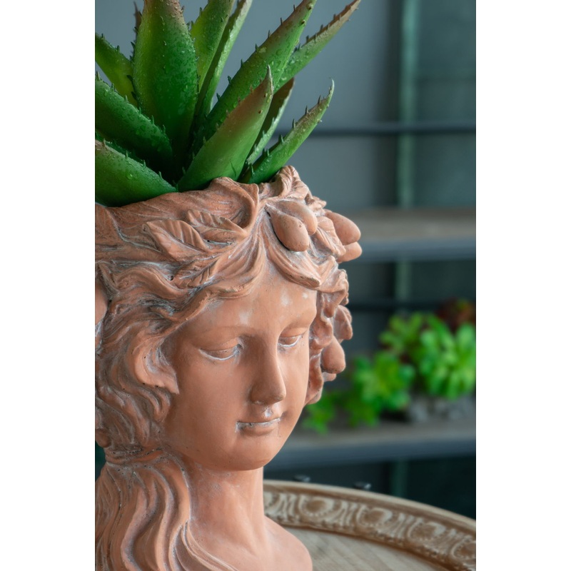 8X9X11.5 Head Bust Planter, Greek Style Cement Head Planter, Indoor Outdoor Home Garden Decor – Brown