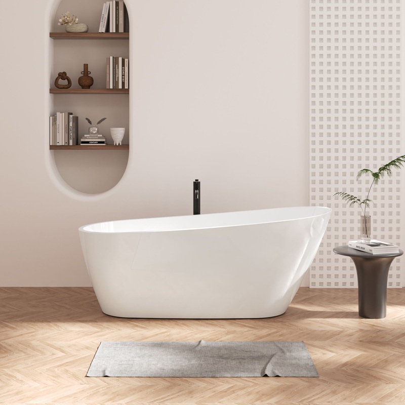 Acrylic Freestanding Soaking Bathtub With Integrated Slotted Overflow And Brushed Nickel Toe-Tap Drain, Cupc C Ertified, 02141-Bn – Glossy White