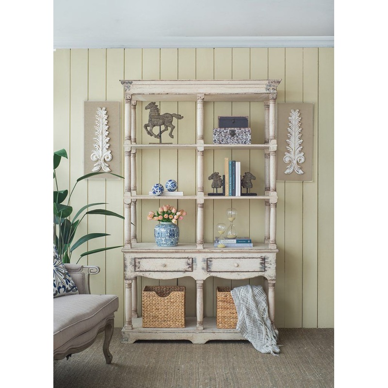 Adela – French Country Bookcase Display Storage Shelf Etageres – Antique White