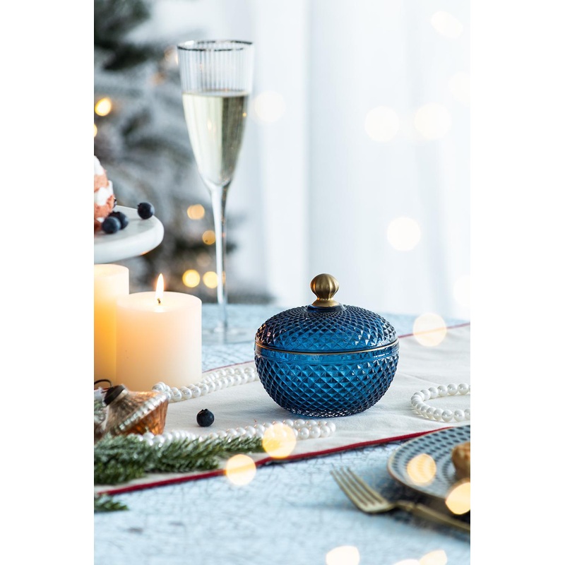 Candy Jar With Lid, Christmas Candy Jar Containers (Set of 2) – Gold / Blue