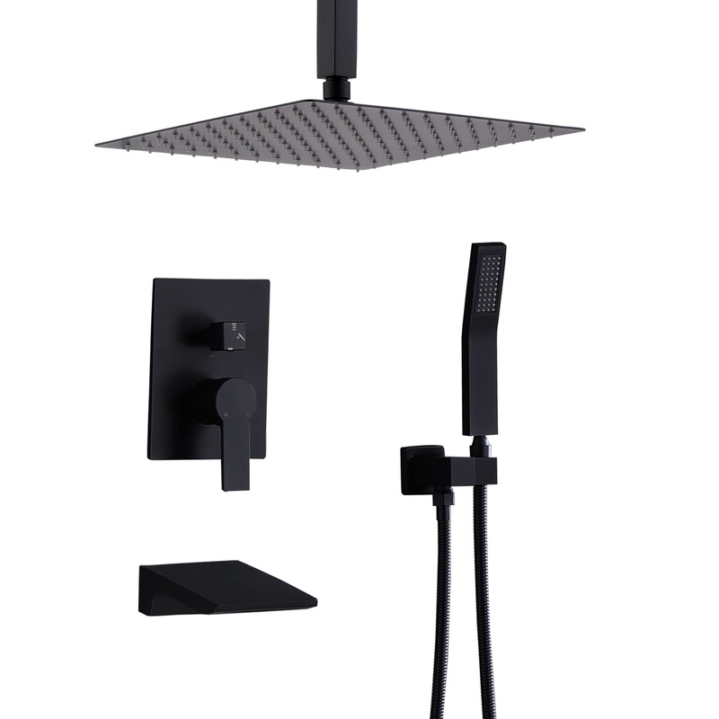 Contemporary Shower System With 12 Rainfall Head And Handheld Spray, Wall Mounted – Matte Black