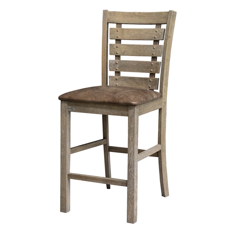 Dining Counter Height Chairs Modern Farmhouse Rustic Look Distressed Design Ladderback Solid Wood (Set of 2) – Grayish Brown