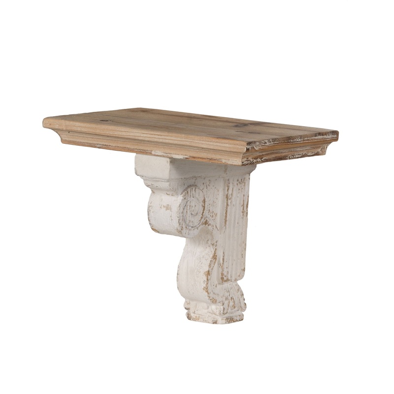 Distressed And Wooden Wall Shelf With Corbel Design – Brown / Antique White