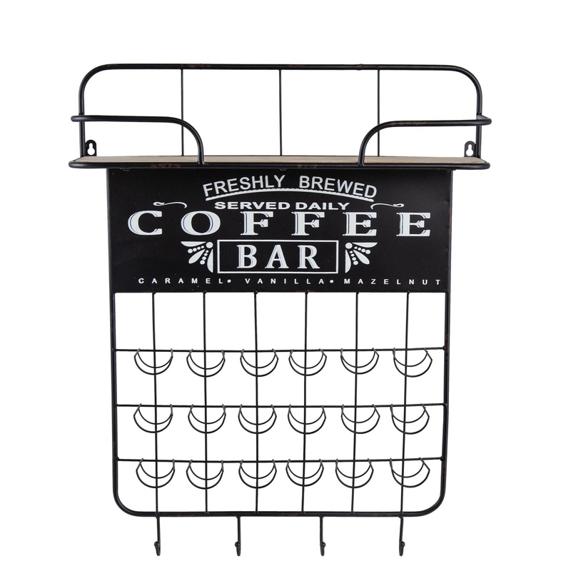 Floating Coffee Bar Shelf With Coffee Pod Holder, Hooks And Storage Shelf – Black