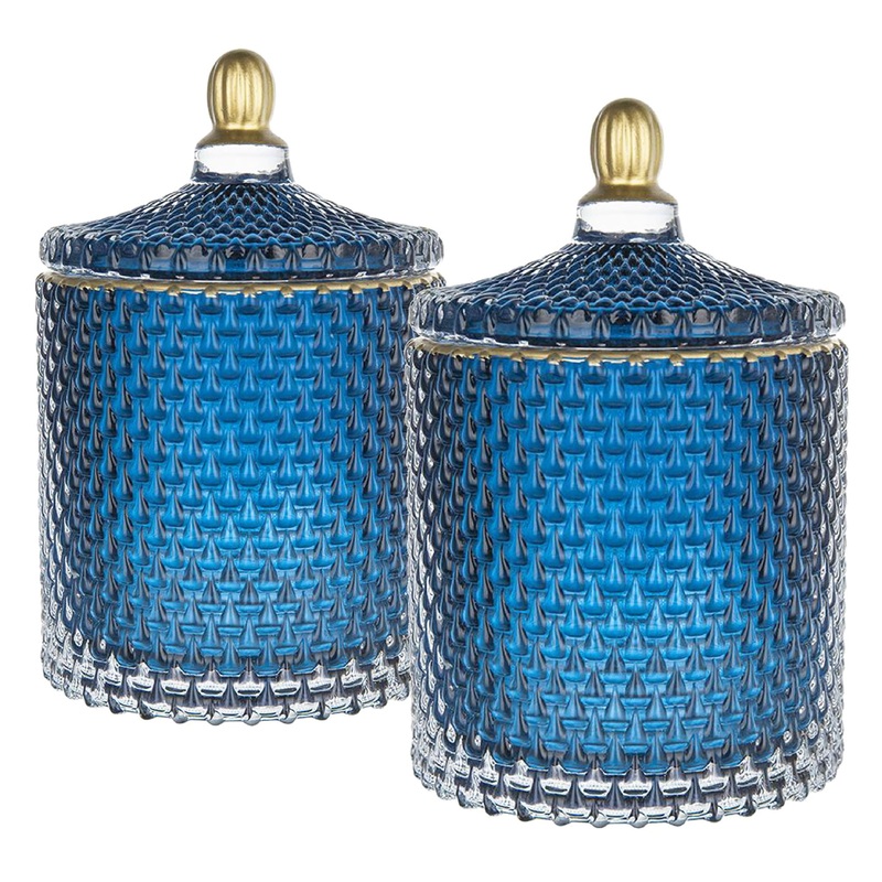 Glass Candy Jar With Lid, Christmas Candy Jar Containers (Set of 2) – Gold / Blue