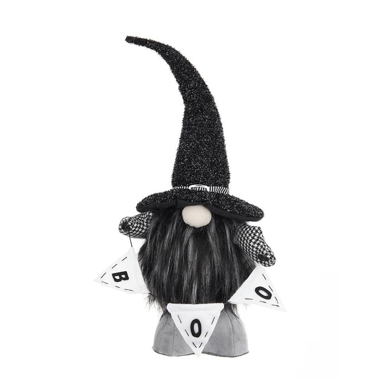 Gnome With ‘Boo’ Banner, For Halloween Decor – Black White