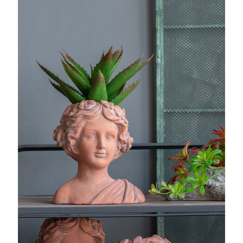 Head Bust Planter, Greek Style Cement Head Planter, Indoor Outdoor Home Garden Decor – Brown