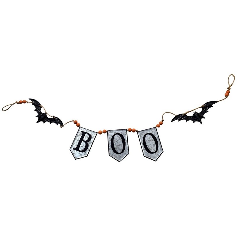 Iron Boo Banner With Bats, For Halloween Holiday Decor – Black / Gray / Orange